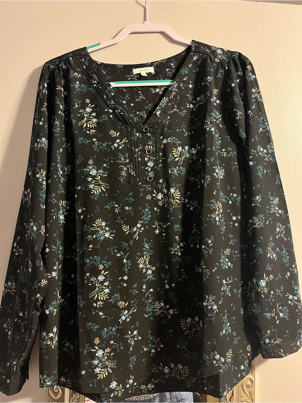 Maurices Black Floral V-Neck Henley Tunic